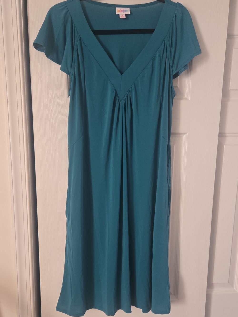 LuLaRoe Teal V-Neck Flutter Sleeve Tunic